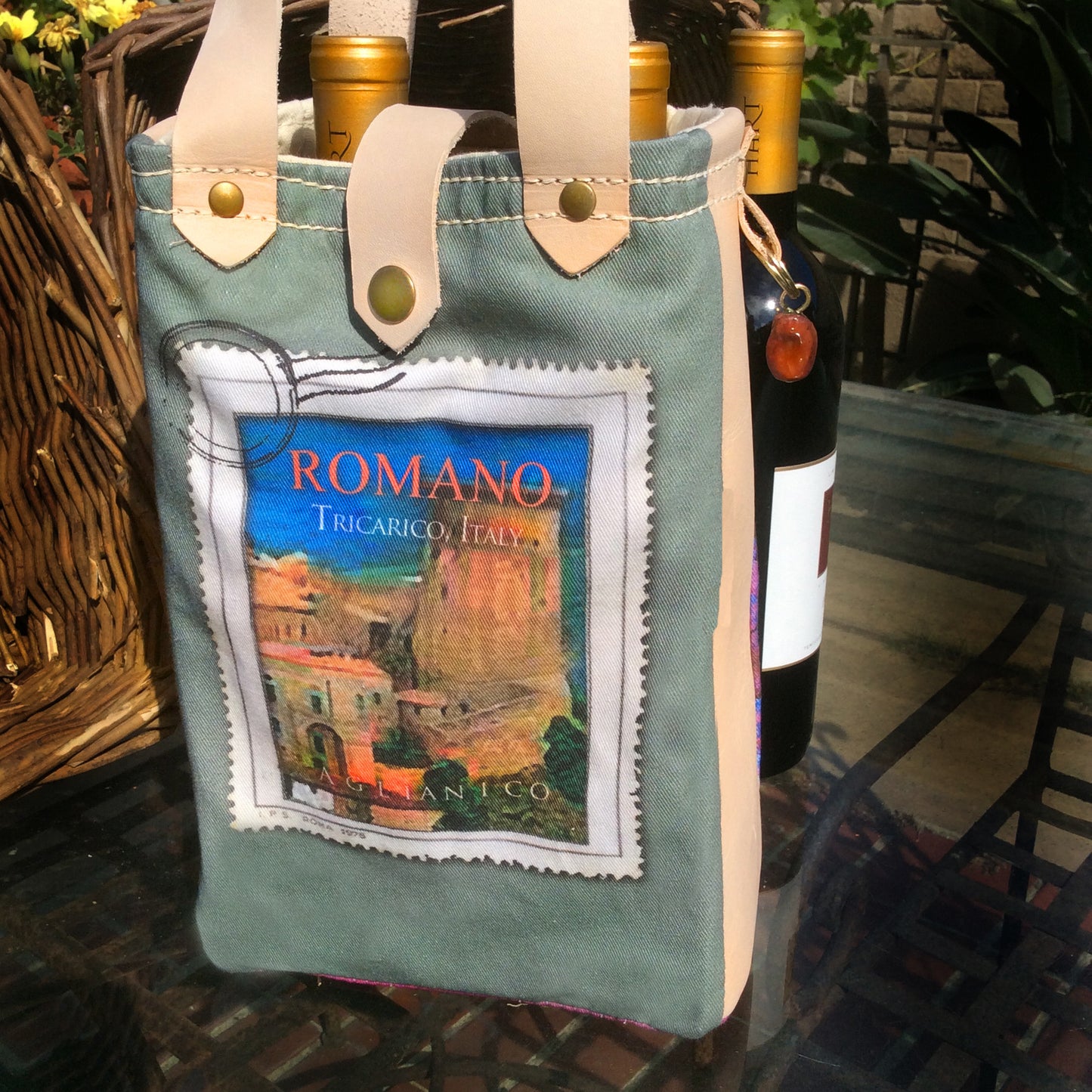 Grape Harvest 2 Bottle Leather/Canvas Bag — Tricarico, Italy