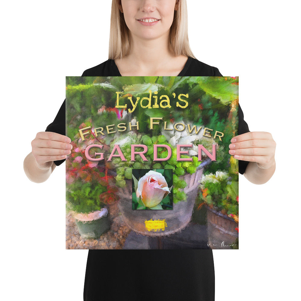 Custom Name Fresh Flower Garden Wrapped Canvas Print