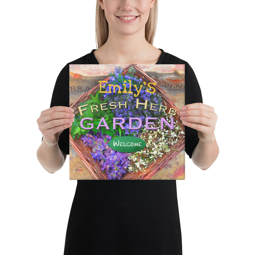 Custom Name Fresh Herb Garden Wrapped Canvas Print