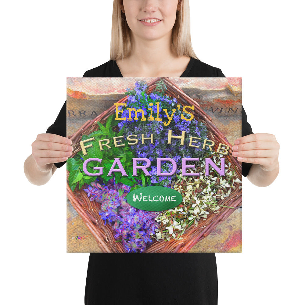 Custom Name Fresh Herb Garden Wrapped Canvas Print