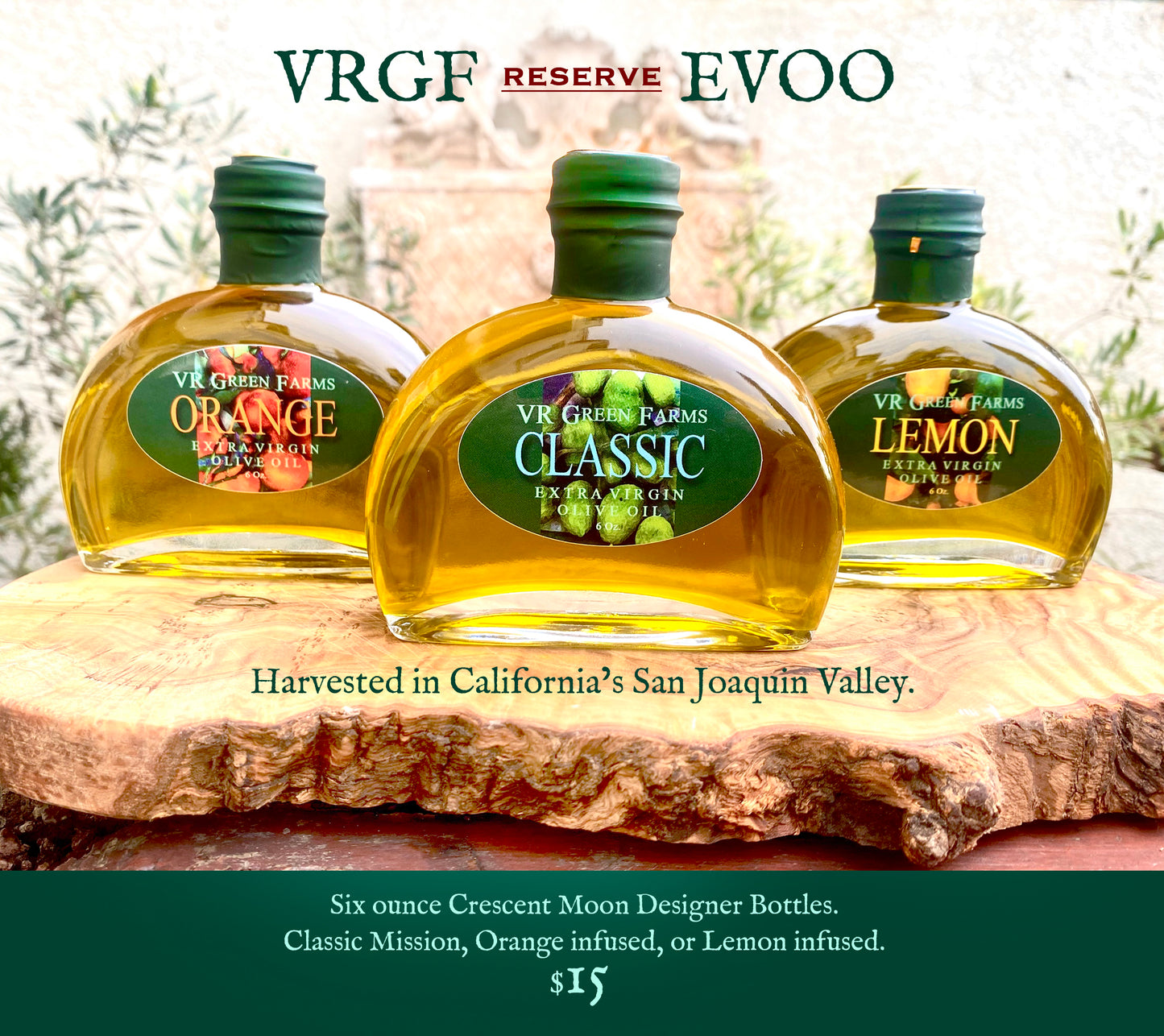 VRGF Classic Mission EVOO Crescent Moon Bottle