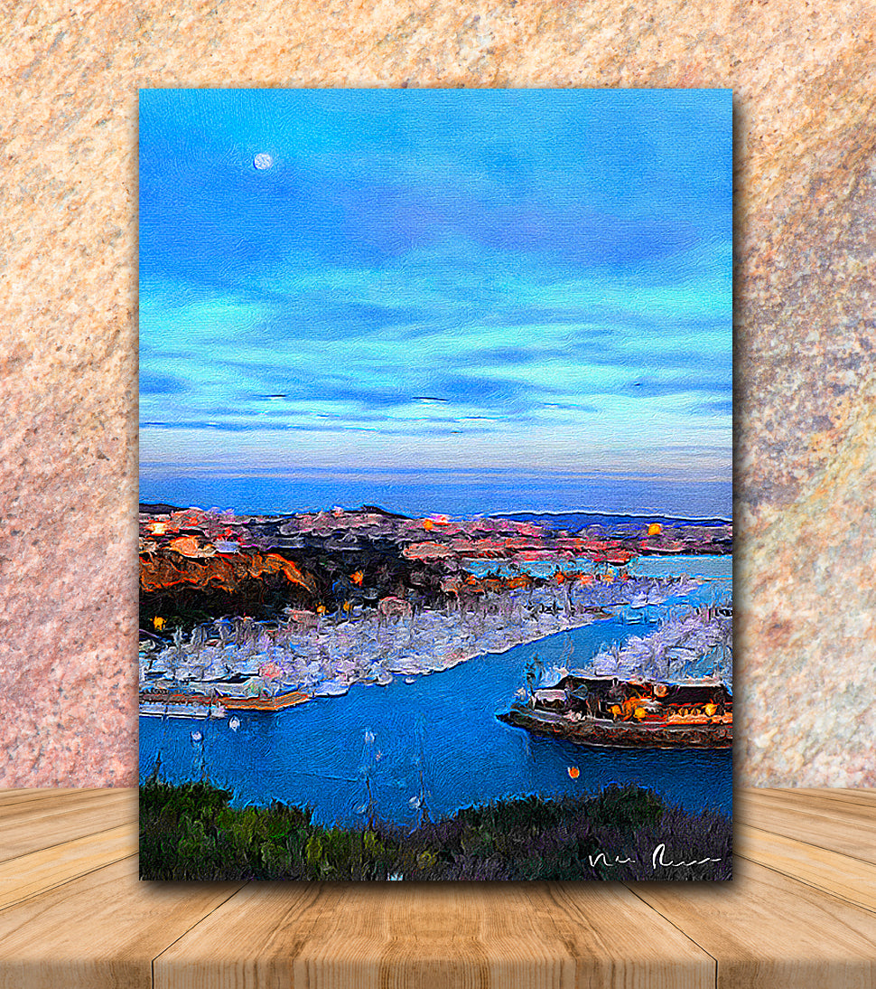 Harbor Moon Wrapped Canvas Print