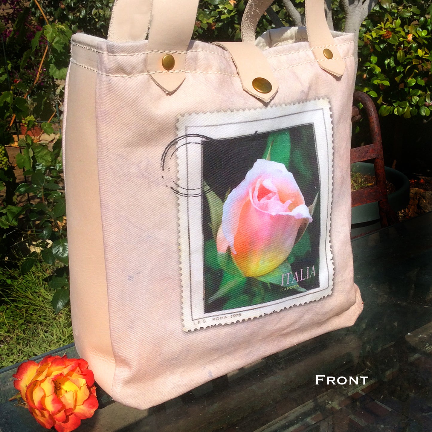Canvas/Leather Villagio Bag — Rosebud and Arugula Flowers
