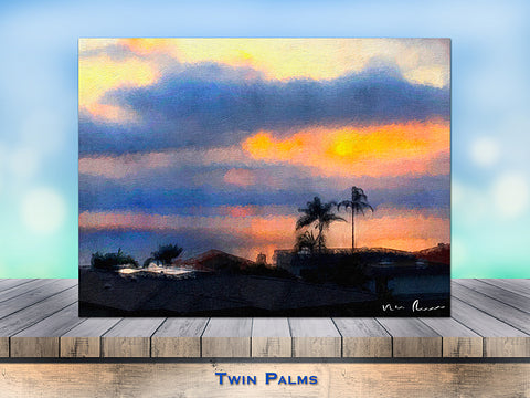 Twin Palms Wrapped Canvas Print