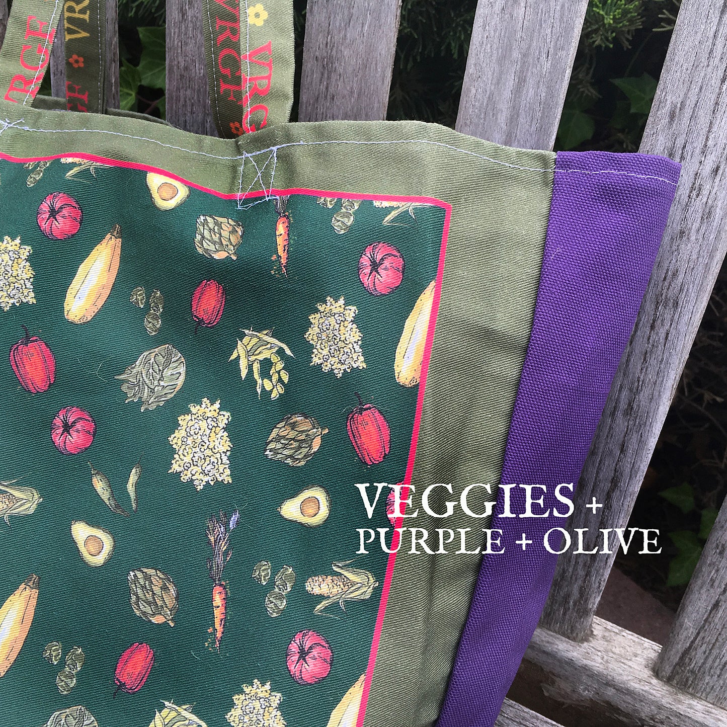 VRGF Veggie Print on Purple/Olive Canvas Bag